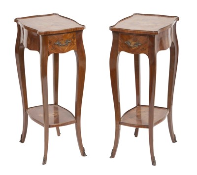 Lot 312 - Pair of Louis XV Style Marquetry Inlaid Kingwood Small Side Tables