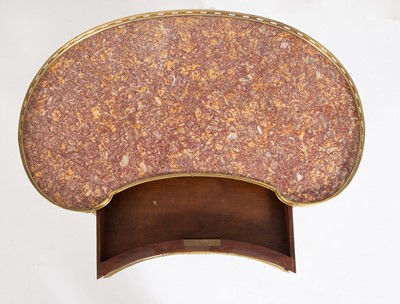Lot 386 - Louis XVI Style Gilt-Metal Mounted Marble Top Mahogany Reniform Occasional Table