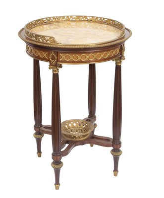 Lot 456 - Empire Style Gilt-Metal Mounted Mahogany Inset Marble Top Occasional Table
