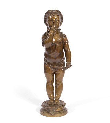 Lot 279 - French Patinated Bronze Figure of a Young Girl Blowing a Goodbye Kiss