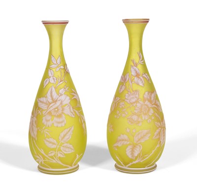 Lot 316 - Pair of Thomas Webb & Sons Acid-Etched and Wheel-Engraved Triple Cameo Glass Vases