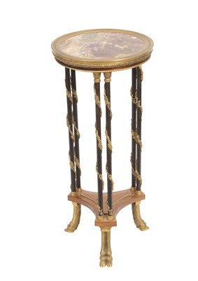Lot 444 - Louis XVI Style Gilt-Metal Mounted Mahogany and Metal Inset Marble Gueridon