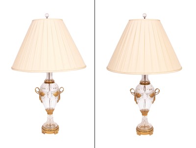 Lot 275 - Pair of Louis XVI Style Gilt-Metal Mounted Cut Glass Two-Handled Table Lamps