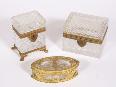 Lot 436 - Group of Three Empire Style Gilt-Metal Mounted Glass  Trinket Boxes