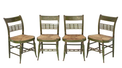 Lot 290 - Set of Four Federal Fancy Green Paint and Gilt Stenciled Compass-Seat Side Chairs