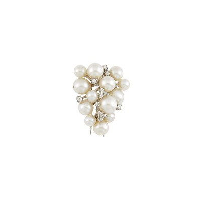 Lot 2065 - White Gold, Cultured Pearl and Diamond Clip