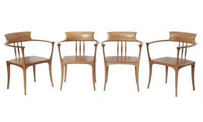 Lot 242 - Set of Four Roberto Lazzeroni for Ceccotti Collezioni Fruitwood Dining Armchairs