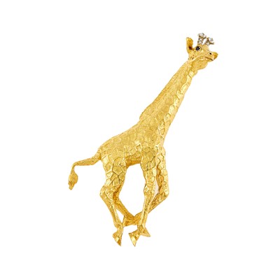 Lot 2130 - Tiffany & Co., Two-Color Gold, Sapphire and Diamond Giraffe Brooch