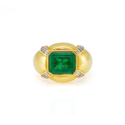 Lot 2141 - Grant A. Peacock Gold, Synthetic Emerald and Diamond Ring