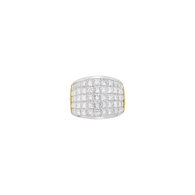 Lot 109 - Wide Gold, Platinum and Invisibly-Set Diamond Ring
