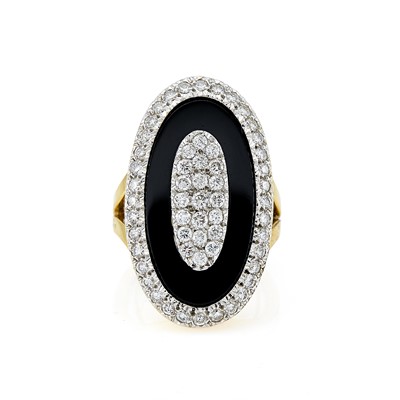 Lot 2022 - Two-Color Gold, Black Onyx and Diamond Ring