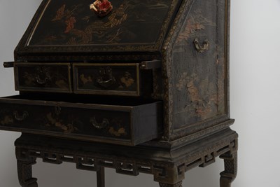 Lot 348 - Chinese Export Gilt Decorated Black Lacquer Bureau Cabinet