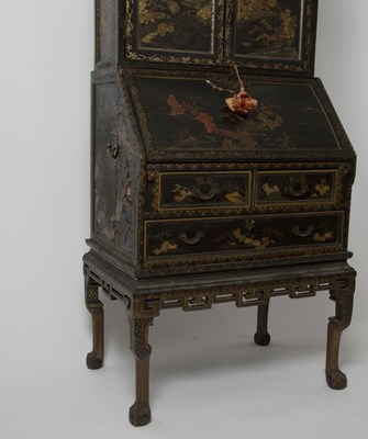 Lot 348 - Chinese Export Gilt Decorated Black Lacquer Bureau Cabinet