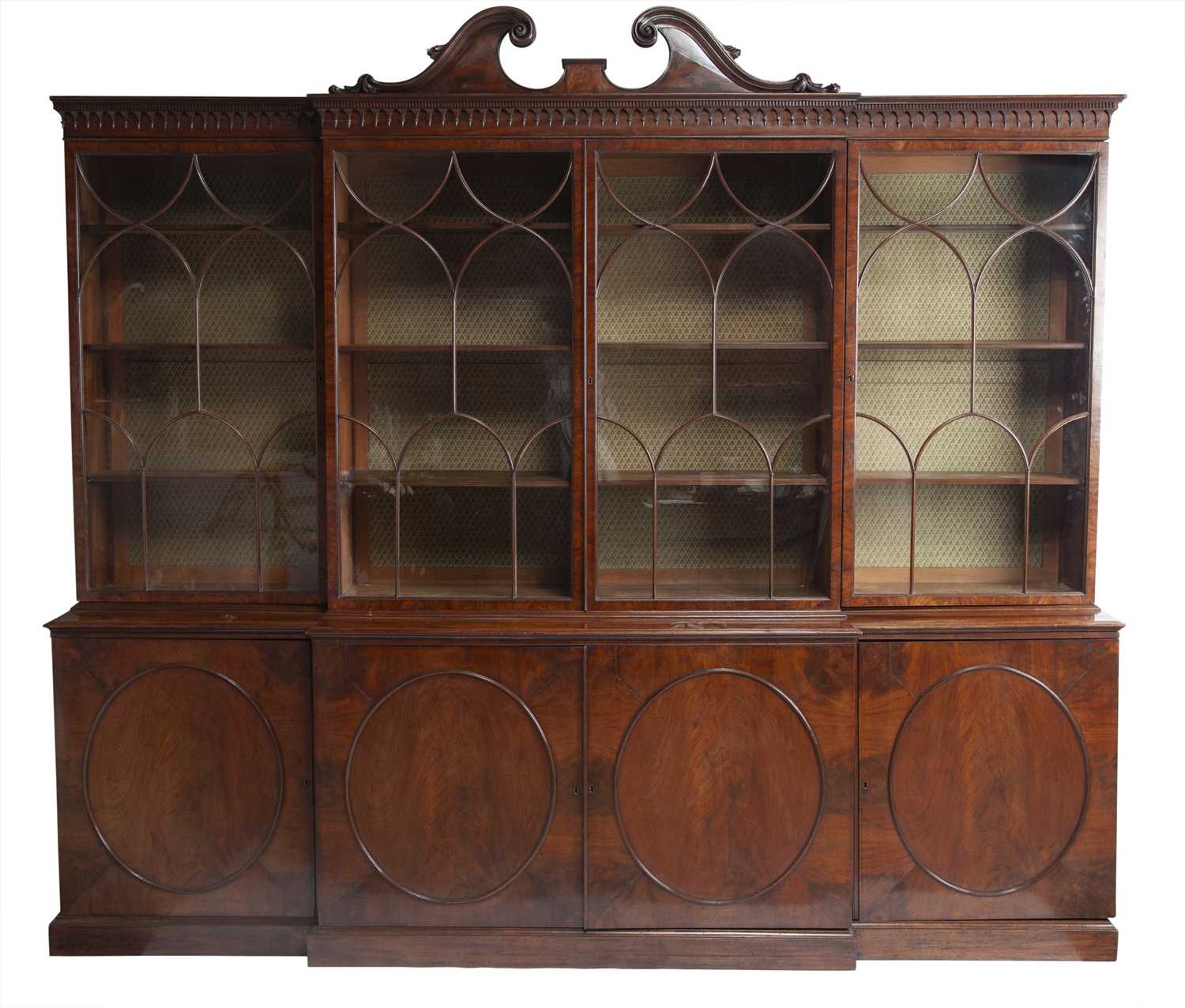 Lot 361 - George III Mahogany Breakfront Bookcase Cabinet