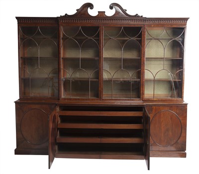 Lot 361 - George III Mahogany Breakfront Bookcase Cabinet