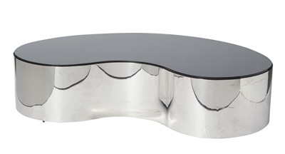 Lot 237 - Contemporary Steel and Black Glass Kidney Form Coffee Table