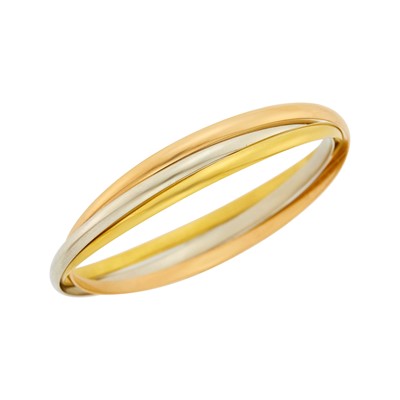 Lot 63 - Cartier Tricolor Gold 'Trinity' Rolling Bangle Bracelet