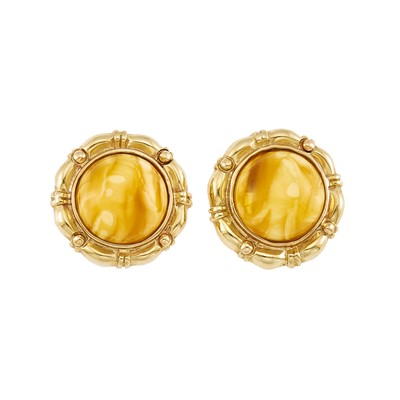 Lot 2141 - Pair of Gold and Amber Egg Yolk Earclips