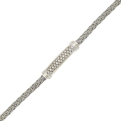 Lot 2070 - White Gold and Diamond Braided Mesh Bracelet