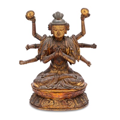 Lot 85 - A Rare Chinese Lacquered Wood Figure of Cundi Bodhisattva