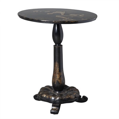 Lot 310 - Victorian Black Lacquer and Mother-of-Pearl Inlaid Tilt-Top Table