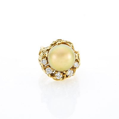 Lot 1101 - Gold, Golden Cultured Pearl and Diamond Ring