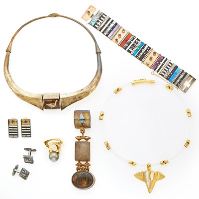 Lot 1269 - Group of Metal, Silver, Gold and Stone Art Jewelry