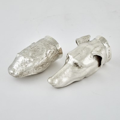 Lot 522 - Pair of English Sterling Silver Fox and Otter Stirrup Cups