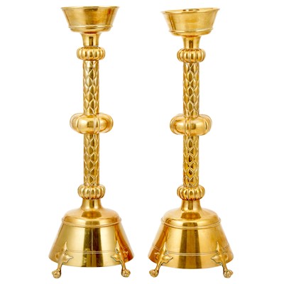 Lot 532 - Pair of Oversize Gothic Style Solid Brass Candlesticks
