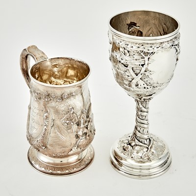 Lot 525 - George III Sterling Silver Hunt Mug and a Silver Plated Hunt Goblet