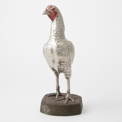 Lot 521 - Silvered Metal Figure of a Fighting Cock