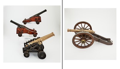 Lot 503 - Group of Four Brass, Copper, Steel or Bronze and Wood Models of Canons