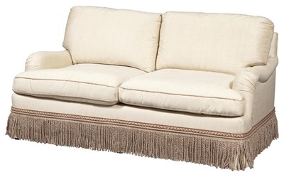 Lot 143 - Contemporary Upholstered Two-Seat Sofa with Fringed Skirt