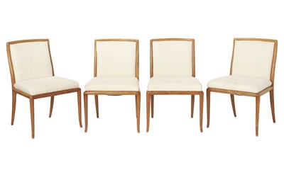 Lot 179 - Set of Four T.H. Robsjohn Gibbings for Widdicomb Upholstered Walnut Dining Chairs