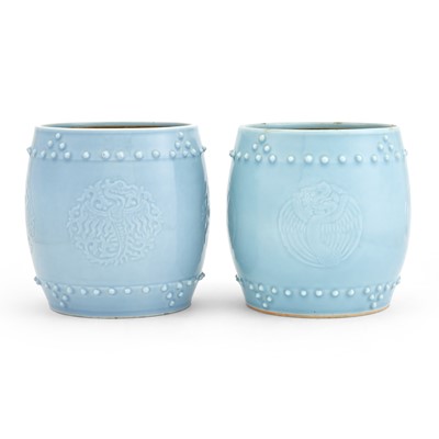 Lot 221 - A Pair of Chinese Celadon Blue Porcelain Jardinières