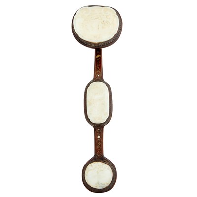 Lot 48 - A Chinese Jade-inset Wood Ruyi Scepter