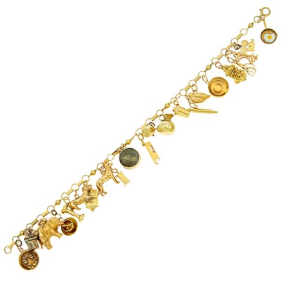 Lot 1108 - Gold, Silver and Enamel Charm Bracelet