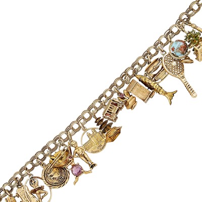 Lot 2202 - Gold, Enamel and Gem-Set Charm Bracelet