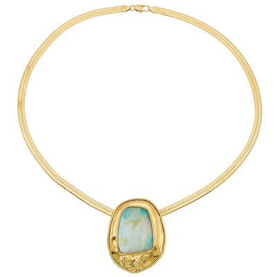 Lot 2053 - Gold and Opal Pendant and Chain