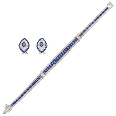 Lot 2201 - White Gold, Diamond and Sapphire Bracelet and Pair of Earrings