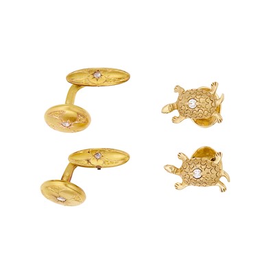 Lot 1147 - Two Pairs of Gold and Diamond Cufflinks