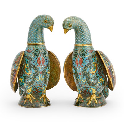 Lot 307 - A Pair of Chinese Cloisonne Enamel Parrots
