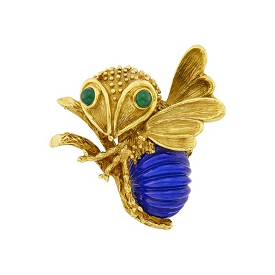 Lot 1090 - Erwin Pearl Gold, Carved Lapis and Green Onyx Fly Brooch
