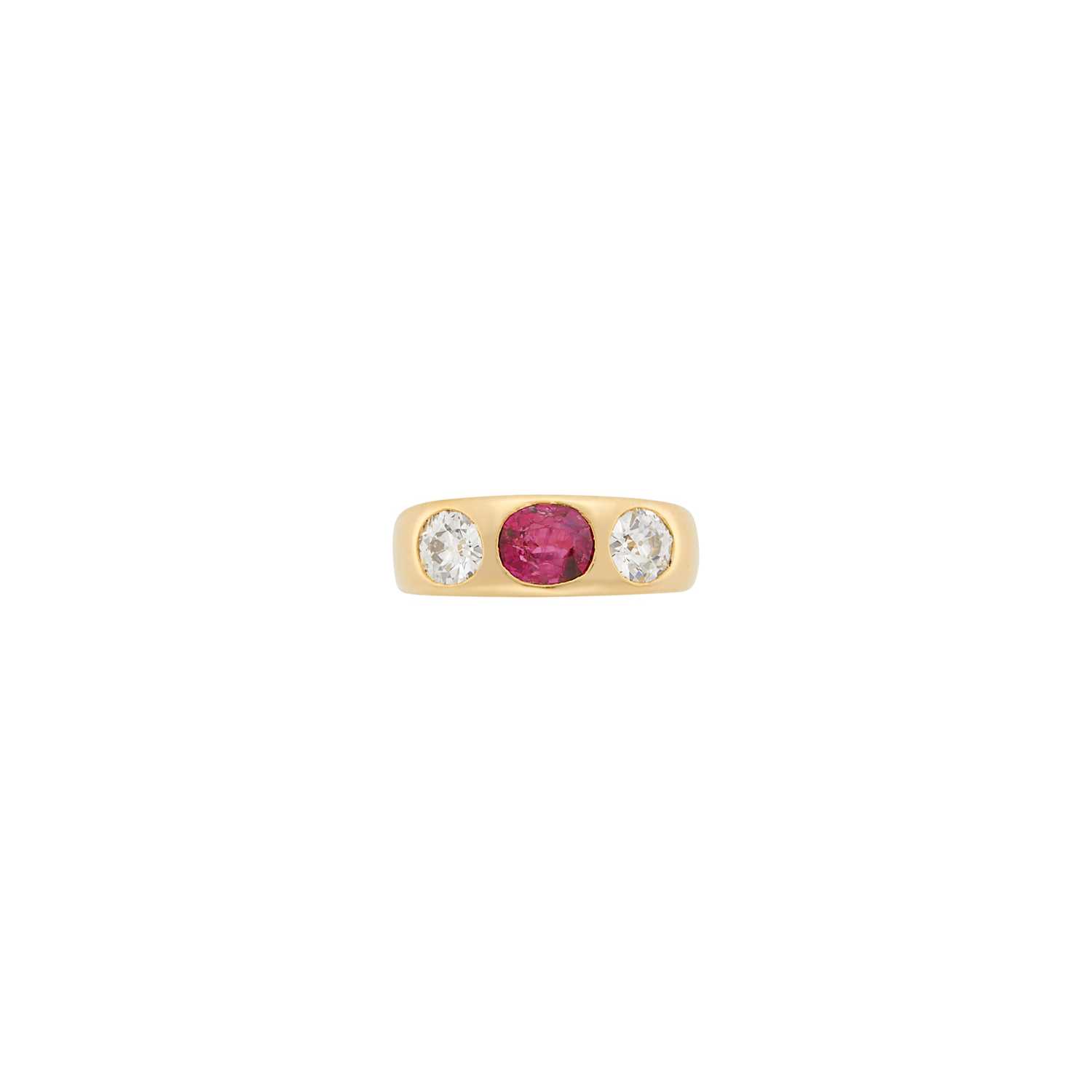 Lot 1076 - Antique Rose Gold, Ruby and Diamond Gypsy Ring