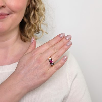 Lot 1076 - Antique Rose Gold, Ruby and Diamond Gypsy Ring