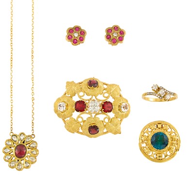 Lot 2132 - Group of Gold and Gem-Set Jewelry