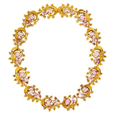 Lot 1074 - Antique Gold and Pink Topaz Necklace