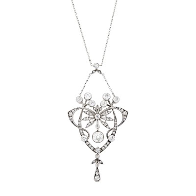 Lot 150 - Platinum and Diamond Pendant-Brooch with Chain Necklace