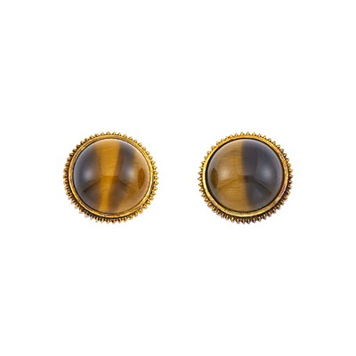 Lot 2011 - Julius Cohen Pair of Gold and Tiger's Eye Earrings