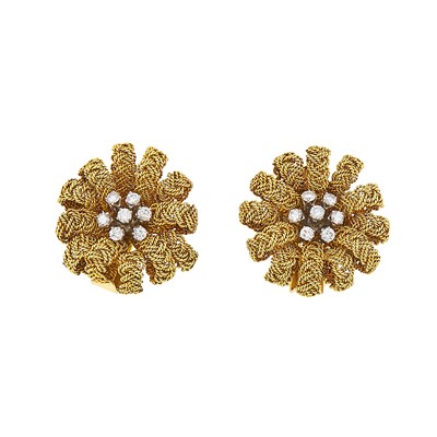 Lot 2128 - Pair of Two-Color Gold and Diamond Earclips